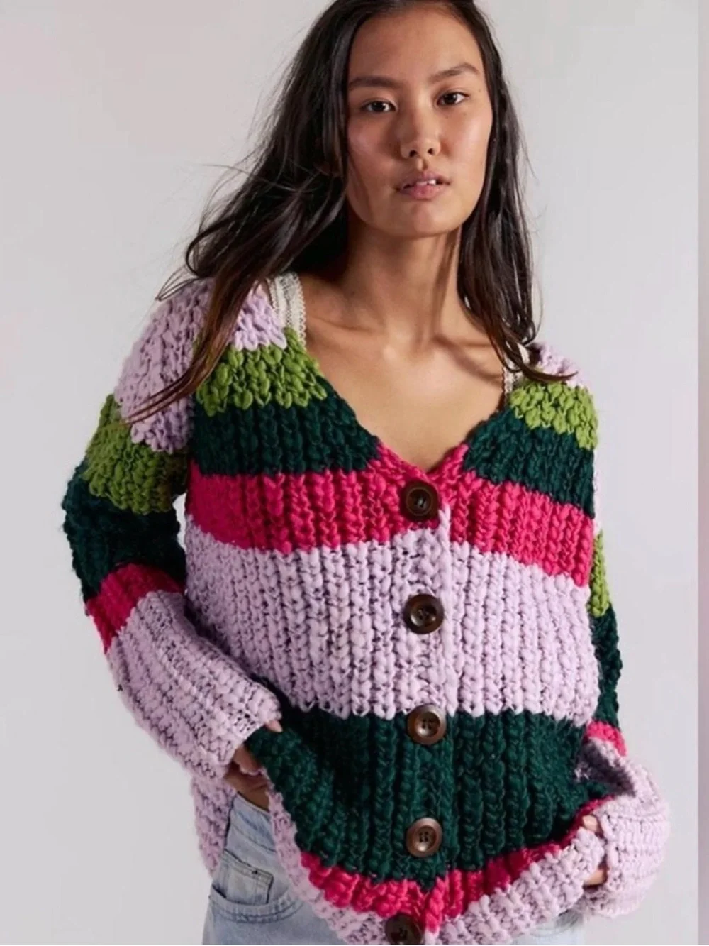 FREE PEOPLE Myles Chunky‎ Striped Cardi